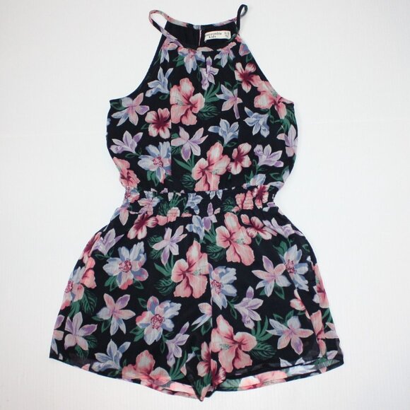 Abercrombie Kids Girl's High Neck Chiffon Romper in Navy Blue Floral size 11-12 - Picture 1 of 3